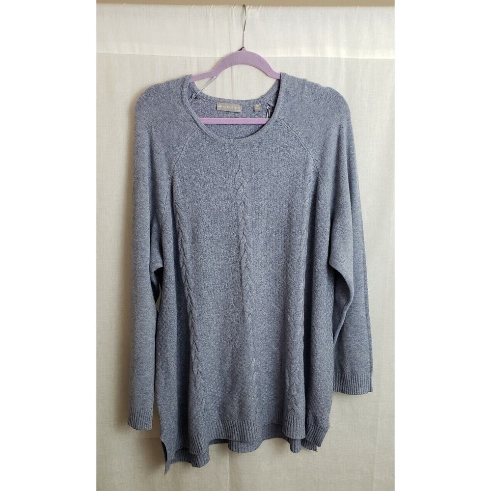 Evolution by Cyrus Sweater Pullover Fisherman Cable Knit Powder Blue Plus 3X NEW